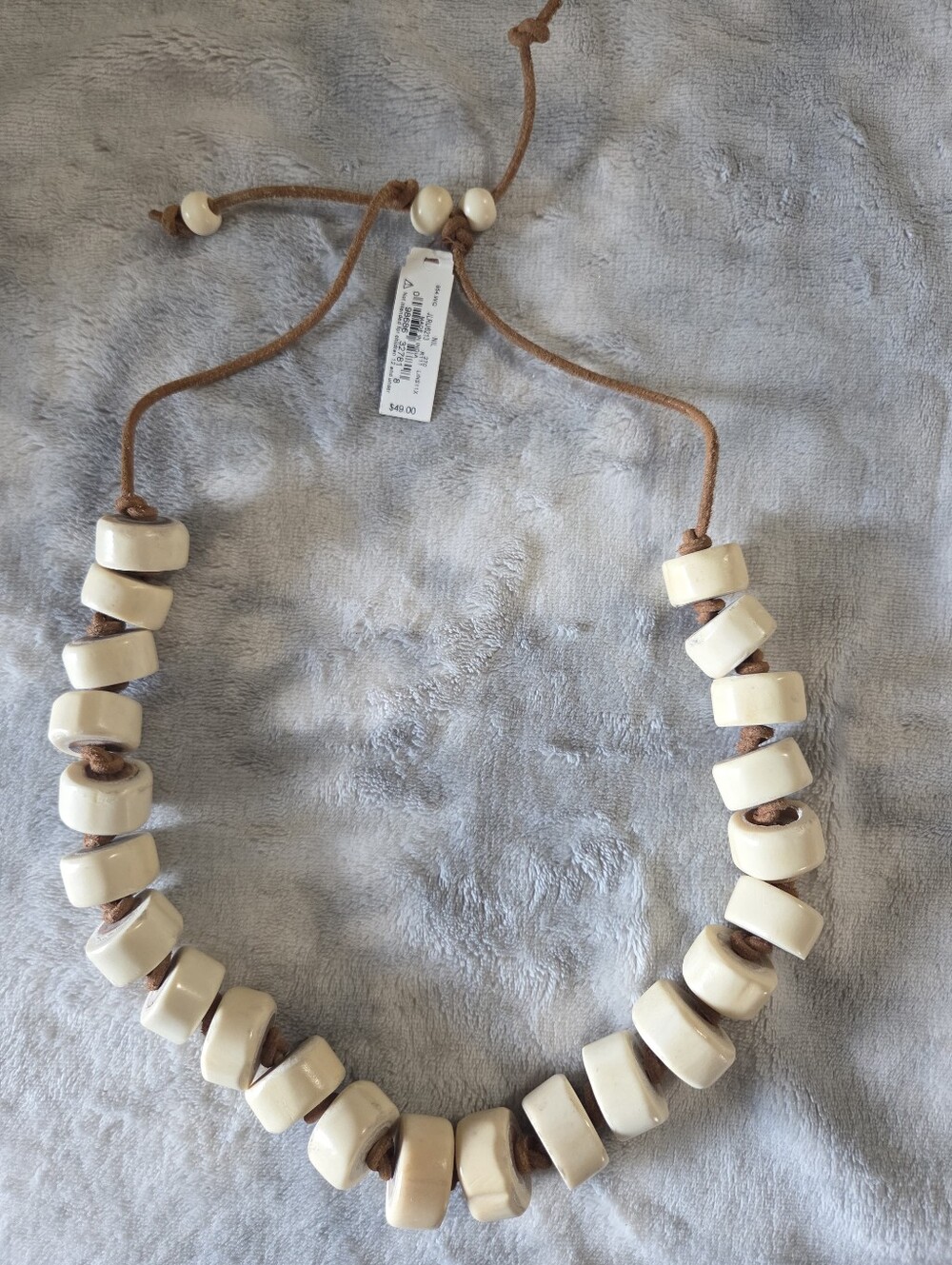 Lucky Brand hi Cream Bead Necklace with Tan Cord